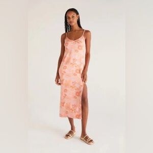 Z Supply Cora coral midi maxi dress slit NWT floral beach dress casual soft